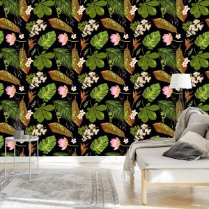 Papier Peint Fleurs Tropicales Parmi Les Feuilles – Image 3