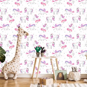Papier Peint Pour Les Enfants - Licornes Colorées Sur Fond D'étoiles – Image 5