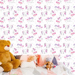 Papier Peint Pour Les Enfants - Licornes Colorées Sur Fond D'étoiles – Image 6
