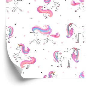 Papier Peint Pour Les Enfants - Licornes Colorées Sur Fond D'étoiles – Image 2