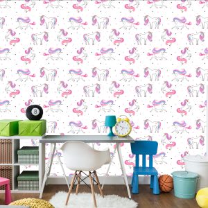 Papier Peint Pour Les Enfants - Licornes Colorées Sur Fond D'étoiles – Image 4