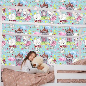 Papier Peint Ours En Peluche D'un Château De Conte De Fées Roses Pour Une Chambre D'enfant – Image 7