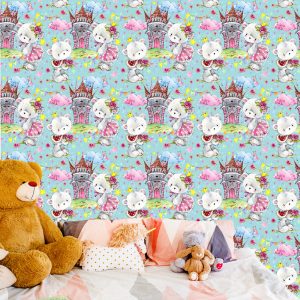 Papier Peint Ours En Peluche D'un Château De Conte De Fées Roses Pour Une Chambre D'enfant – Image 6