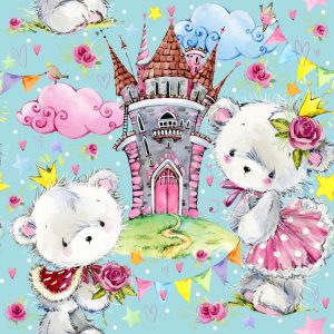 Papier Peint Ours En Peluche D'un Château De Conte De Fées Roses Pour Une Chambre D'enfant – Image 1