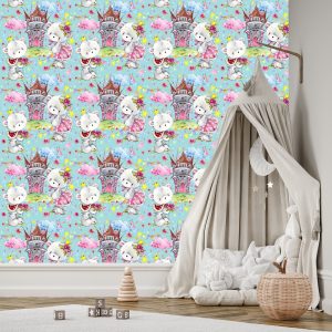 Papier Peint Ours En Peluche D'un Château De Conte De Fées Roses Pour Une Chambre D'enfant – Image 3