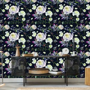 Papier Peint Fleurs Pivoines Feuilles Style Vintage – Image 5