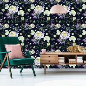 Papier Peint Fleurs Pivoines Feuilles Style Vintage – Image 6