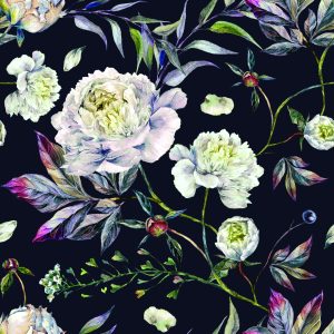 Papier Peint Fleurs Pivoines Feuilles Style Vintage – Image 1