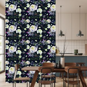 Papier Peint Fleurs Pivoines Feuilles Style Vintage – Image 4