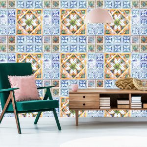 Papier Peint Pour La Salle À Manger Imitation De Carreaux Mosaïque Baroque – Image 6