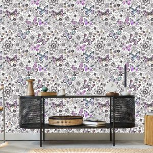 Papier Peint Pour La Chambre De Bébé Papillons, Fleurs, Feuilles – Image 5