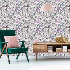 Papier Peint Pour La Chambre De Bébé Papillons, Fleurs, Feuilles – Image 6