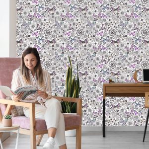 Papier Peint Pour La Chambre De Bébé Papillons, Fleurs, Feuilles – Image 7