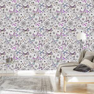 Papier Peint Pour La Chambre De Bébé Papillons, Fleurs, Feuilles – Image 3
