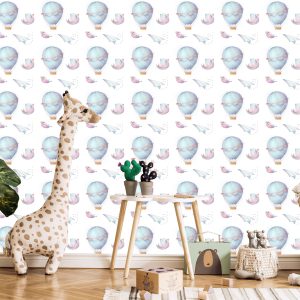 Papier Peint Oiseaux Dans Les Nuages ​​Ballons Dans La Chambre D'un Bébé – Image 5