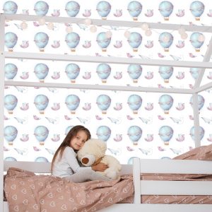 Papier Peint Oiseaux Dans Les Nuages ​​Ballons Dans La Chambre D'un Bébé – Image 7