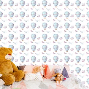 Papier Peint Oiseaux Dans Les Nuages ​​Ballons Dans La Chambre D'un Bébé – Image 6