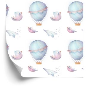 Papier Peint Oiseaux Dans Les Nuages ​​Ballons Dans La Chambre D'un Bébé – Image 2