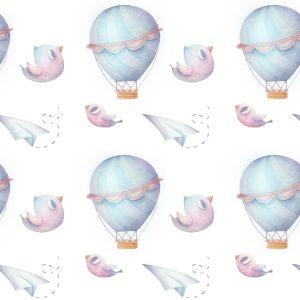 Papier Peint Oiseaux Dans Les Nuages ​​Ballons Dans La Chambre D'un Bébé – Image 1
