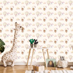 Papier Peint Ballons Dans Les Nuages ​​Ours En Peluche Chambre D'enfant – Image 5