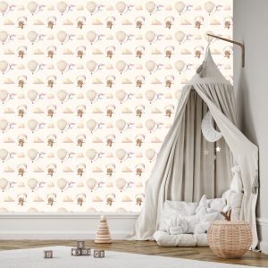 Papier Peint Ballons Dans Les Nuages ​​Ours En Peluche Chambre D'enfant – Image 3
