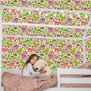 Papier Peint Pour Les Enfants Dinosaures Fleurs Cactus – Image 7