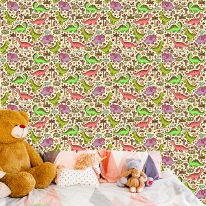 Papier Peint Pour Les Enfants Dinosaures Fleurs Cactus – Image 6