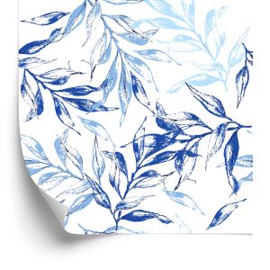 Papier Peint Pour Le Salon, Décor Délicat De Feuilles Bleues – Image 2