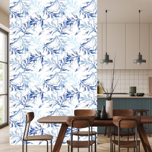 Papier Peint Pour Le Salon, Décor Délicat De Feuilles Bleues – Image 4