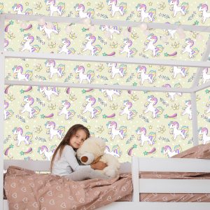 Papier Peint Pour Les Enfants - Licornes Sur Fond D'étoiles Filantes – Image 7
