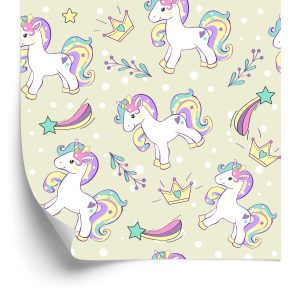 Papier Peint Pour Les Enfants - Licornes Sur Fond D'étoiles Filantes – Image 2