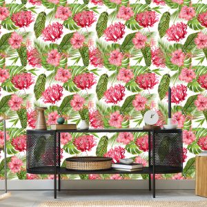 Papier Peint Fleurs Roses Parmi Les Feuilles – Image 5