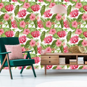 Papier Peint Fleurs Roses Parmi Les Feuilles – Image 6