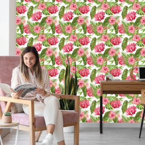 Papier Peint Fleurs Roses Parmi Les Feuilles – Image 7