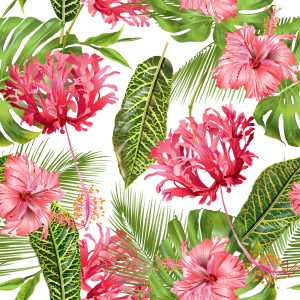 Papier Peint Fleurs Roses Parmi Les Feuilles – Image 1