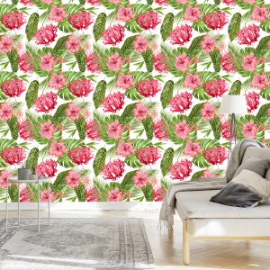 Papier Peint Fleurs Roses Parmi Les Feuilles – Image 3
