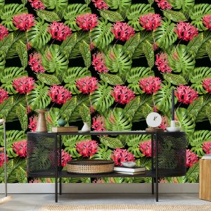 Papier Peint Fleurs Tropicales Dans Les Feuilles – Image 5