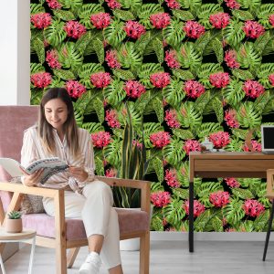 Papier Peint Fleurs Tropicales Dans Les Feuilles – Image 7