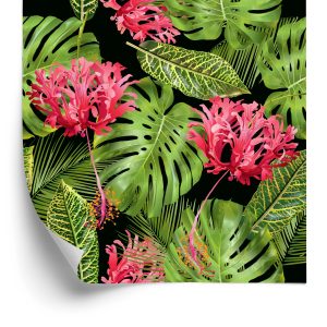 Papier Peint Fleurs Tropicales Dans Les Feuilles – Image 2