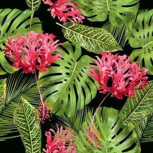 Papier Peint Fleurs Tropicales Dans Les Feuilles – Image 1