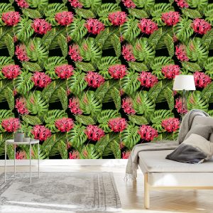 Papier Peint Fleurs Tropicales Dans Les Feuilles – Image 3