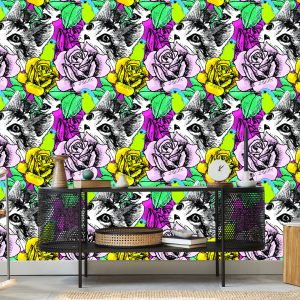 Papier Peint Chats, Oiseaux Et Roses – Image 5