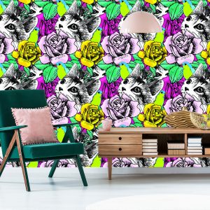 Papier Peint Chats, Oiseaux Et Roses – Image 6