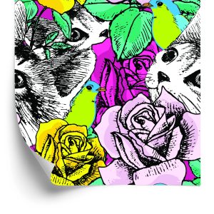 Papier Peint Chats, Oiseaux Et Roses – Image 2
