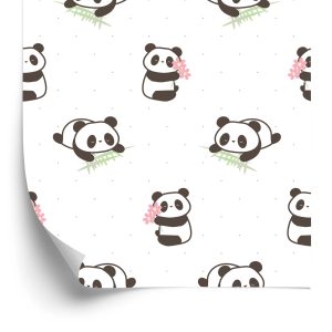Papier Peint Pandas Avec Des Fleurs – Image 2