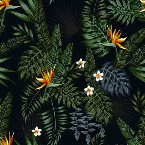 Papier Peint Feuilles Et Fleurs Tropicales – Image 1