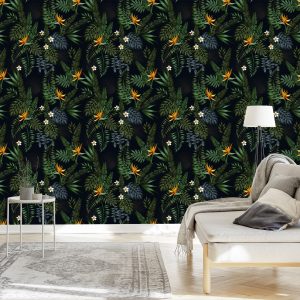 Papier Peint Feuilles Et Fleurs Tropicales – Image 3