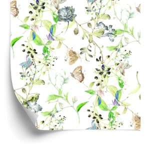 Papier Peint Fleurs Feuilles Aquarelle Rétro – Image 2