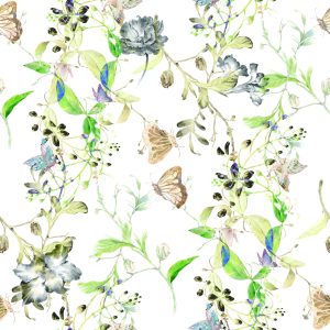 Papier Peint Fleurs Feuilles Aquarelle Rétro – Image 1