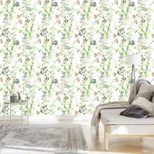 Papier Peint Fleurs Feuilles Aquarelle Rétro – Image 3
